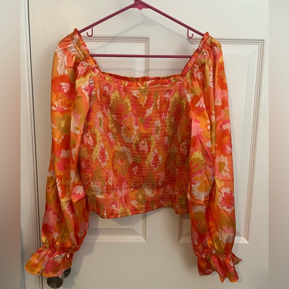 Pink Lily Just A Moment Orange Floral Print Off The Shoulder Blouse - Picture 5 of 11